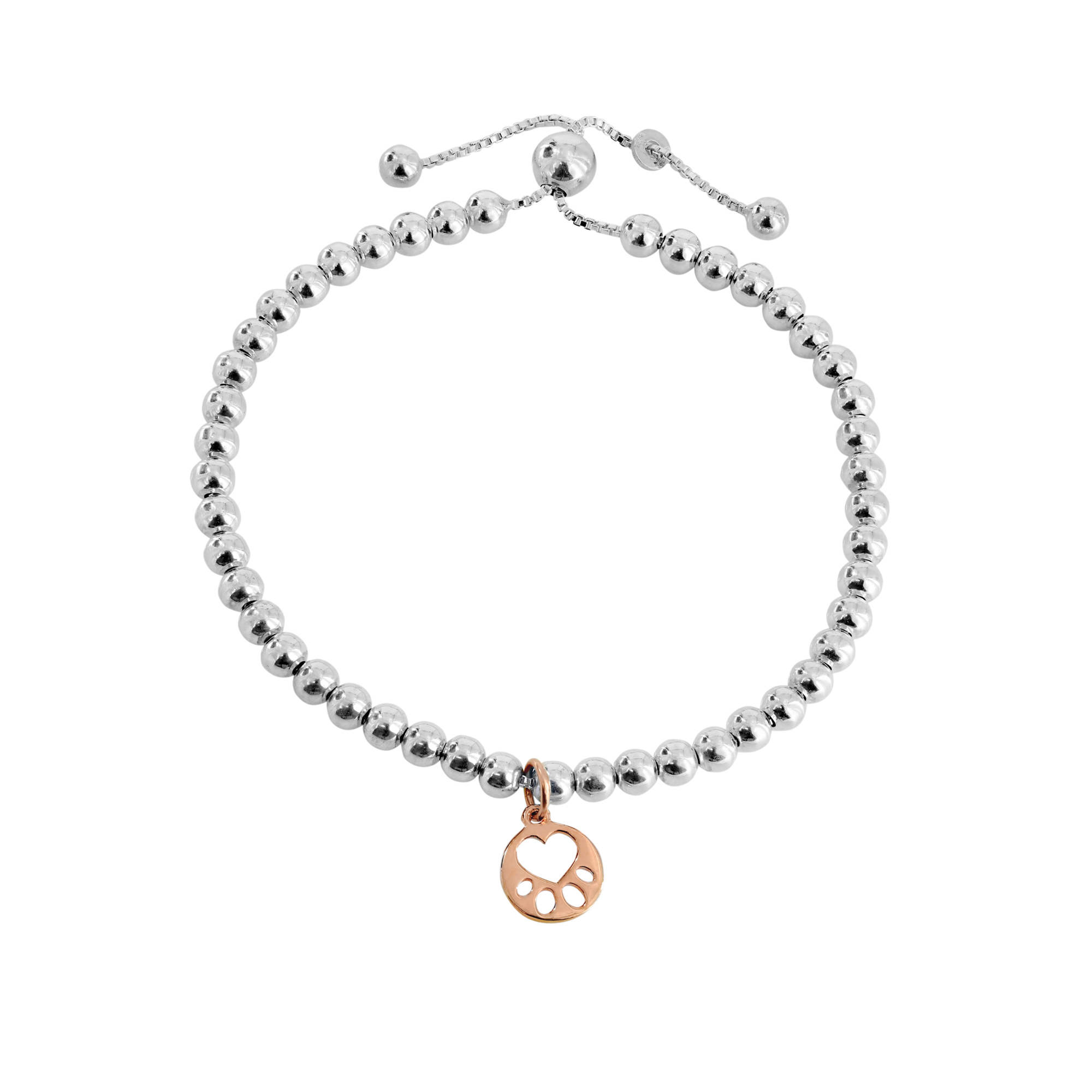 Our Cause for Paws SS Beaded Rose Gold Mini Paw Bracelet