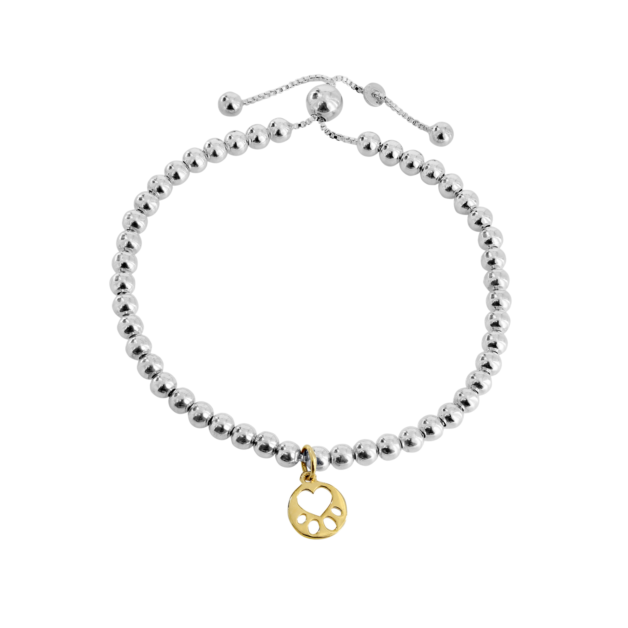 Our Cause for Paws SS Beaded Yellow Gold Mini Paw Bracelet