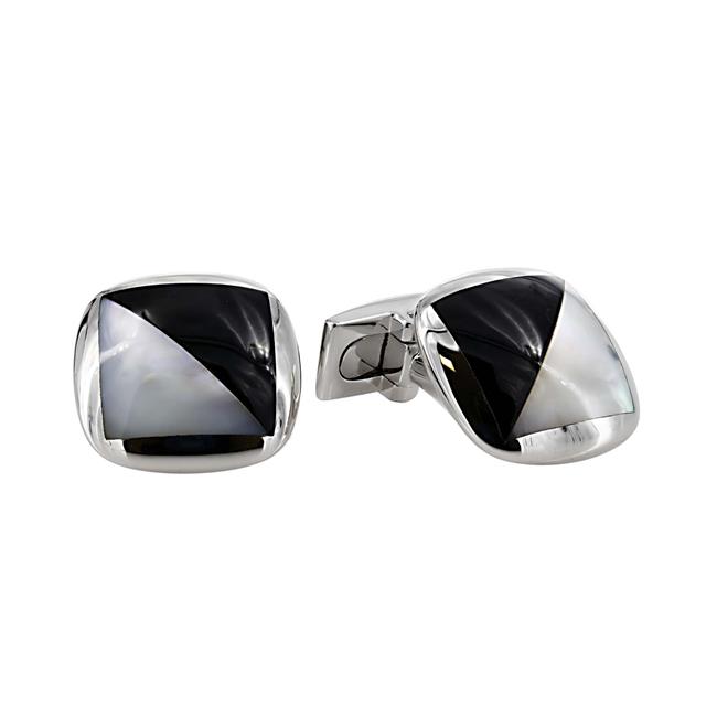 Jan Leslie Sterling Silver Mother of Pearl and Black Onyx Cufflinks