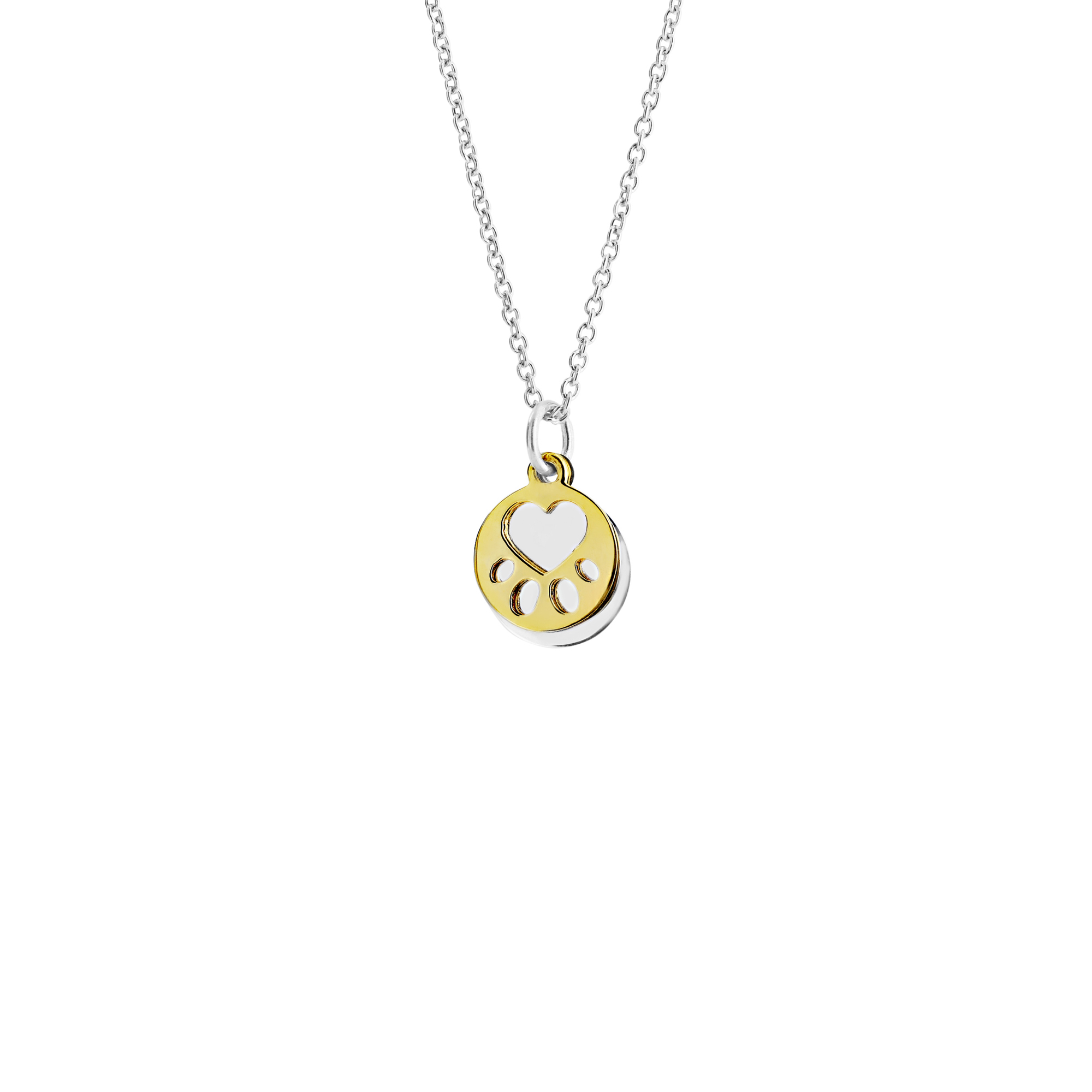 Our Cause for Paws Yellow Gold and Sterling Small Paw Pendant Necklace