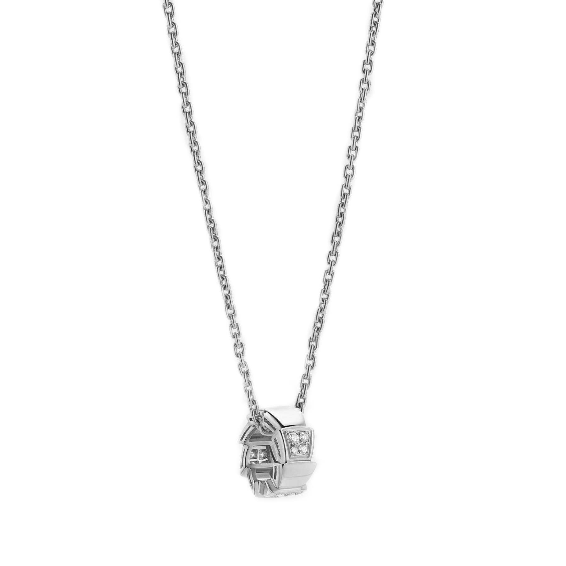 Bvlgari Serpenti 18k White Gold Pave Diamond Pendant with a Cable Chain