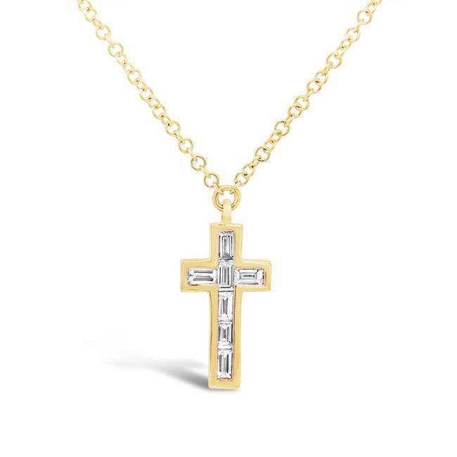 London  Collection 14k Yellow Gold Baguette Diamond Bezel Cross Necklace