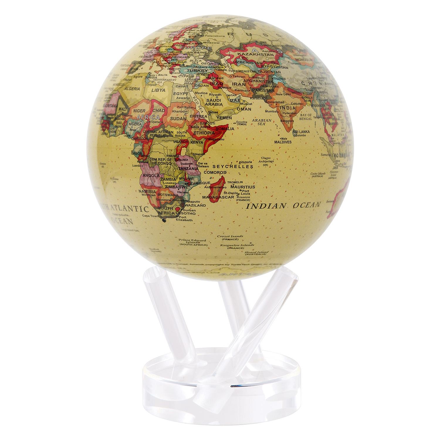 Mova Globe Political World Map Yellow Globe with Acrylic Base 6"