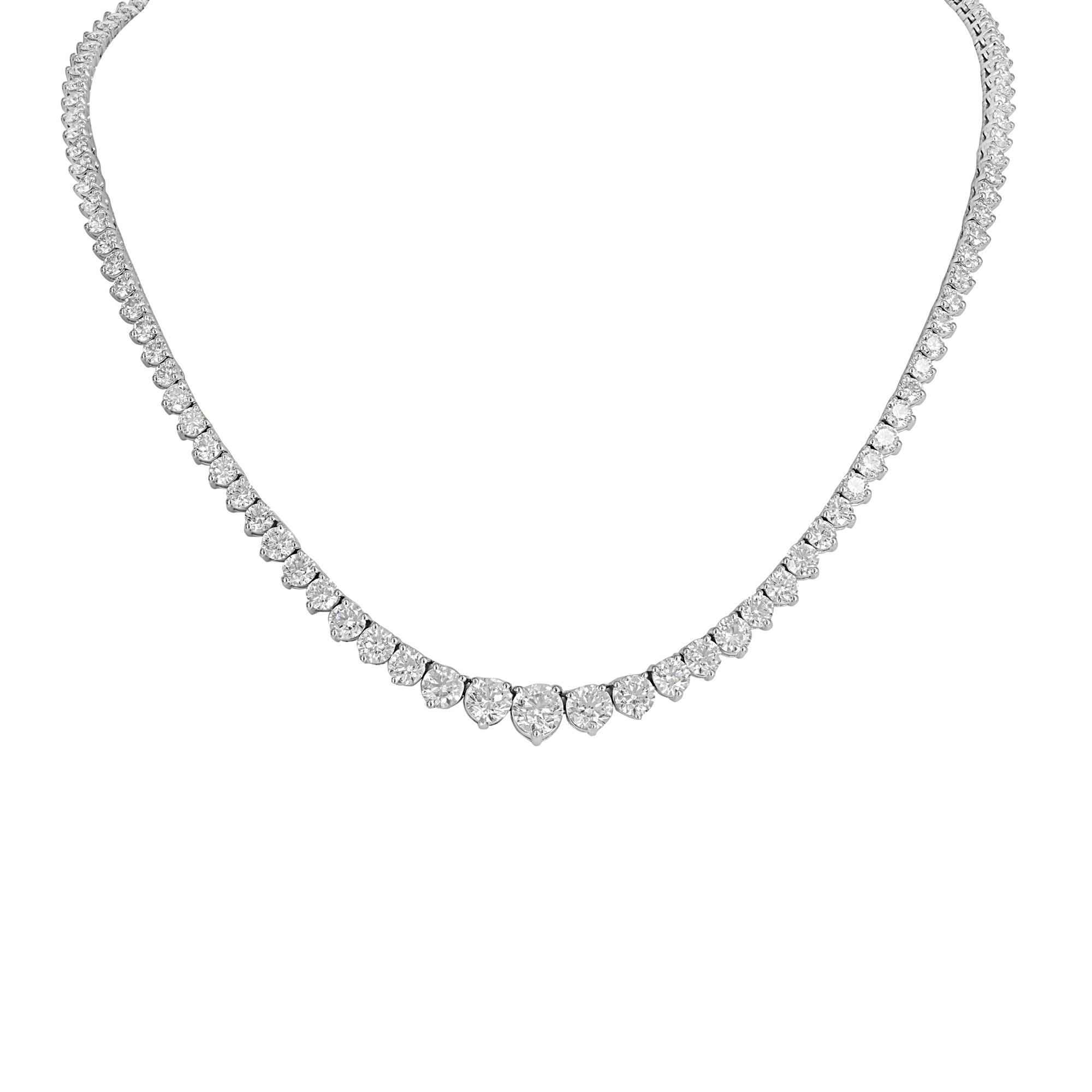 London Collection 14k White Gold Diamond Tennis Necklace 15.37cts