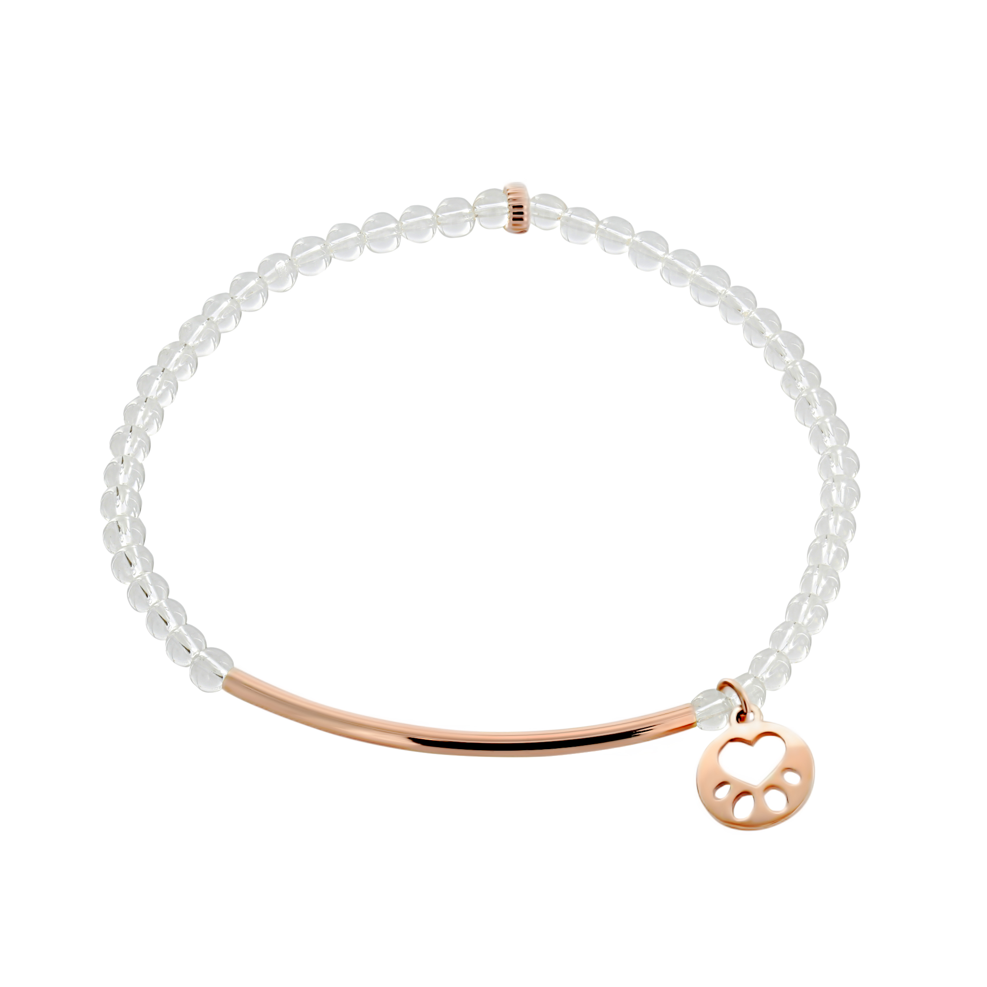 Our Cause for Paws 14k Rose Gold Mini Paw Bar Crystal Bead Bracelet