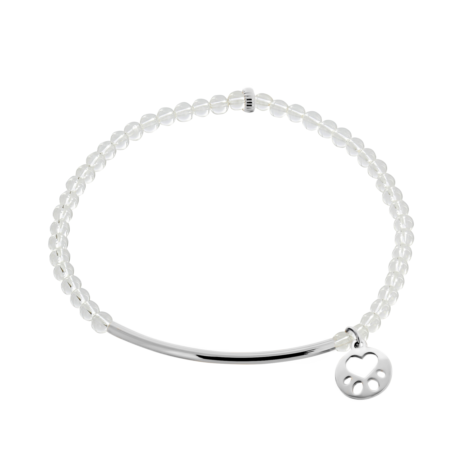 Our Cause for Paws Sterling Silver Mini Paw Bar Crystal Bead Bracelet