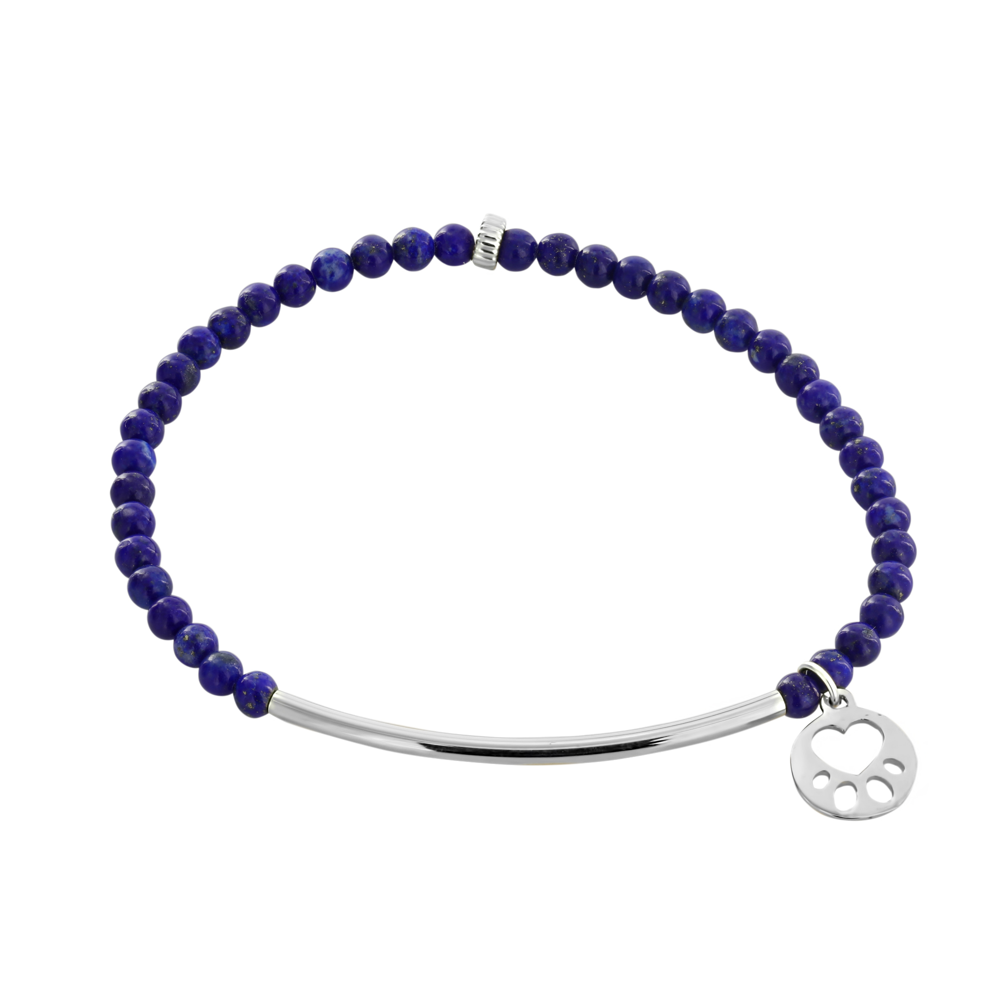 Our Cause for Paws Sterling Silver Mini Paw Bar Lapis Bead Bracelet