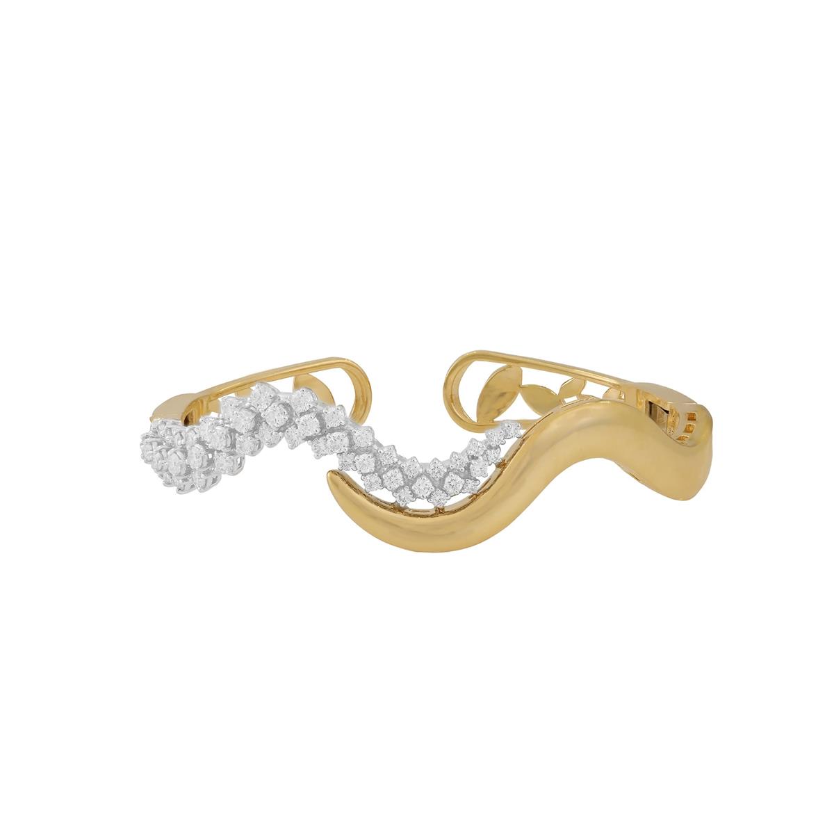 Yeprem Two Tone Diamond Wavy Bangle Bracelet