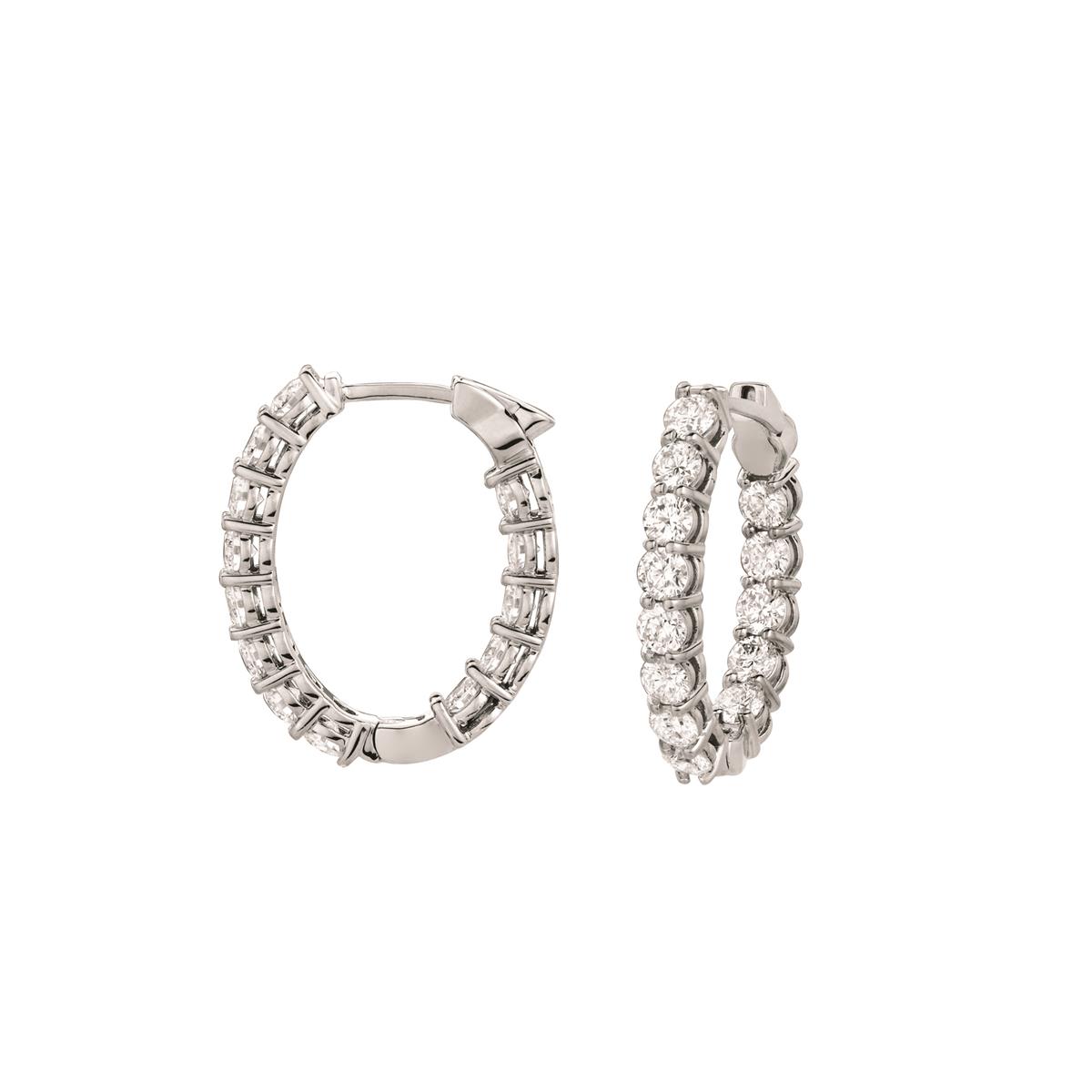 London Collection 18k White Gold Diamond Oval Hoops 0.75"