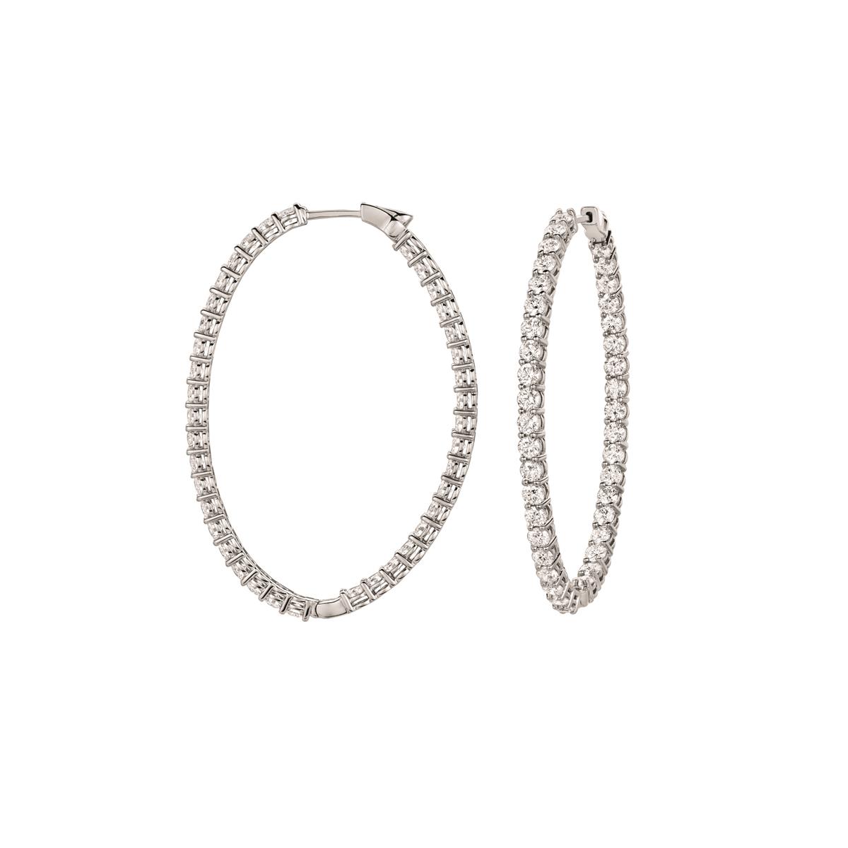 London Collection 18k White Gold Diamond Oval Hoops