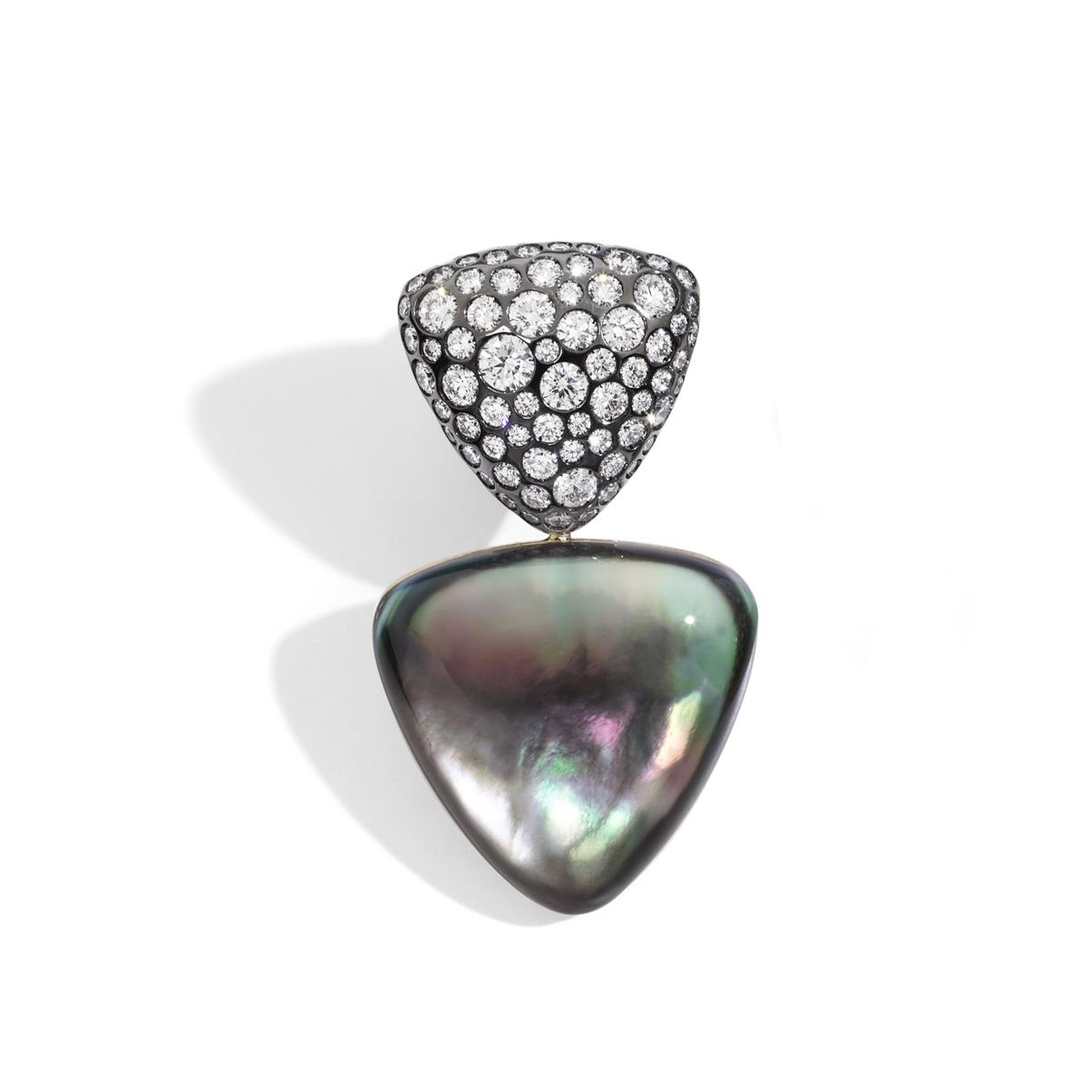 Vhernier Freccia 18k White Gold Grey Mother of Pearl Rock Crystal & Diamond Clip Earring