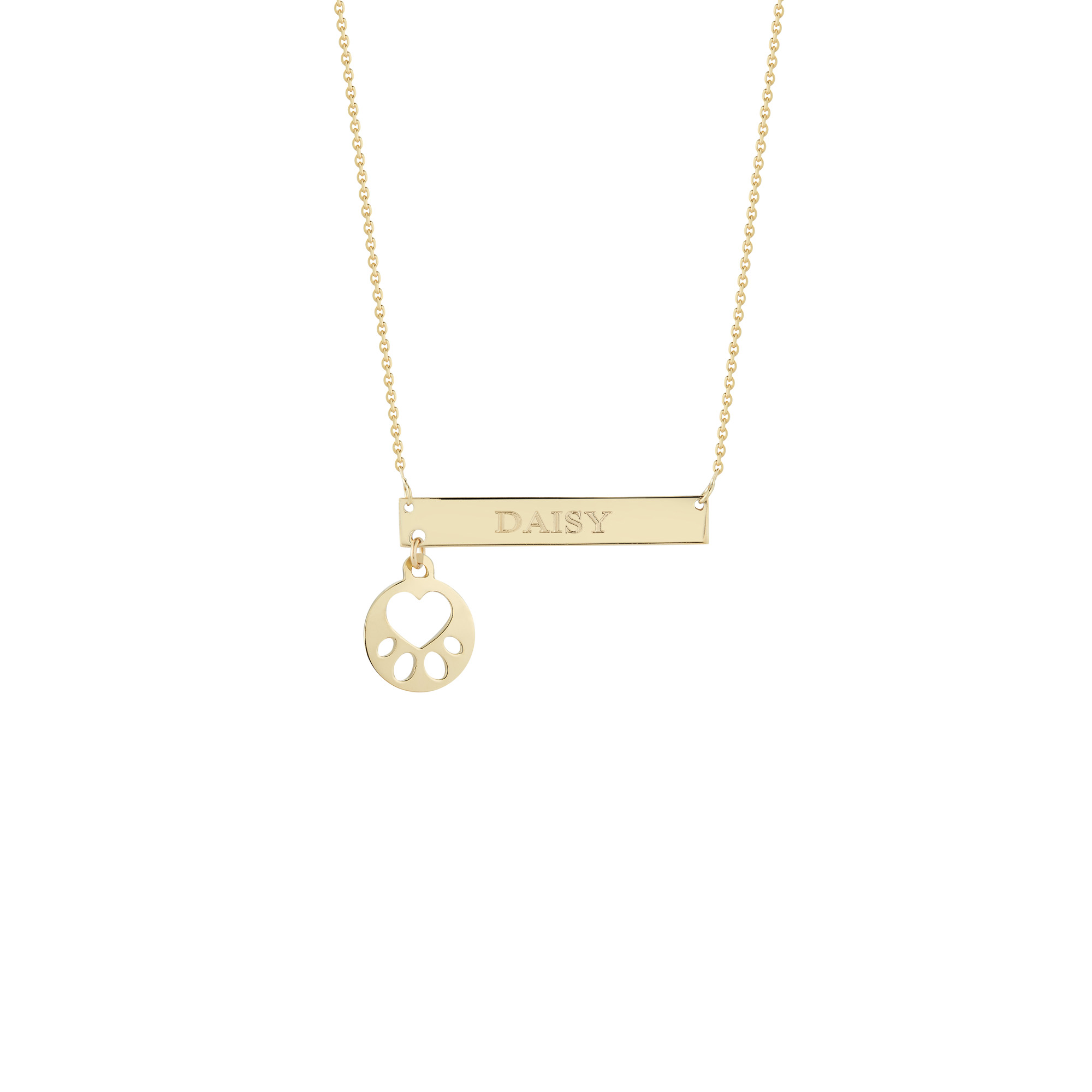 Our Cause for Paws 14k Yellow Gold Mini Paw Bar Necklace