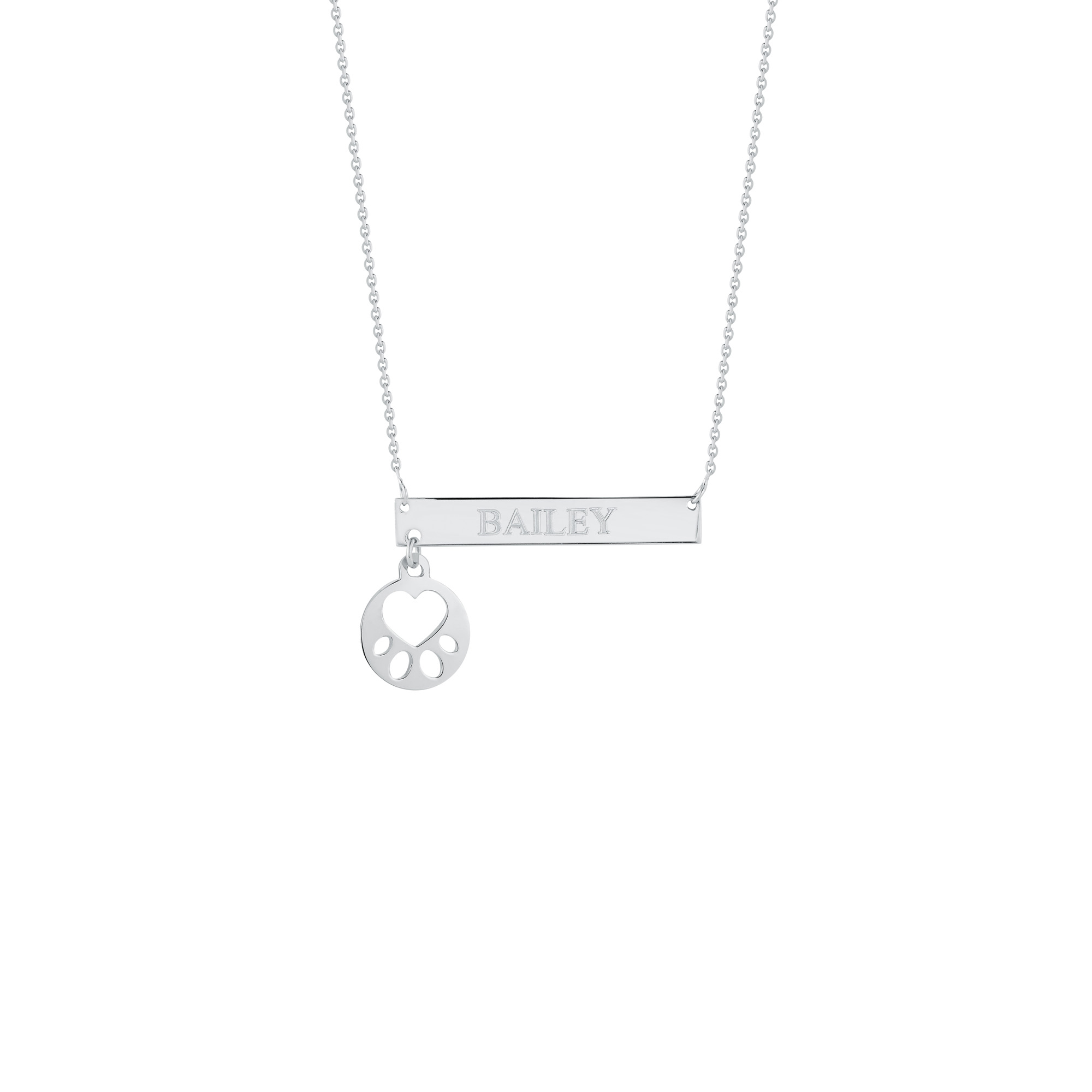 Our Cause for Paws Sterling Silver Bar with Mini Paw Necklace