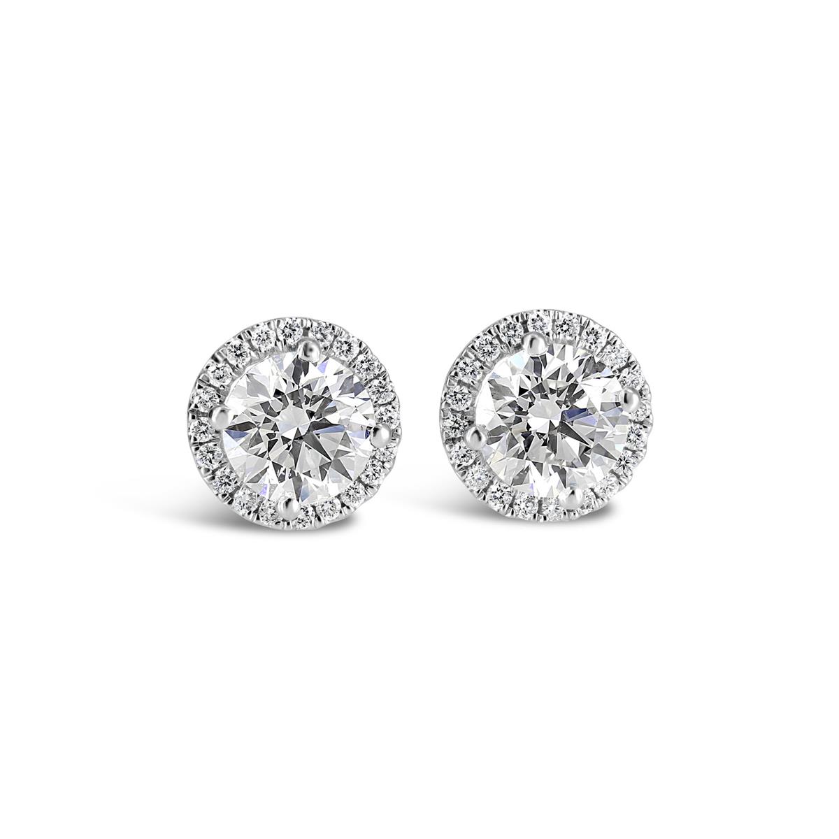  London Collection 18k White Gold Halo Diamond Stud Earrings
