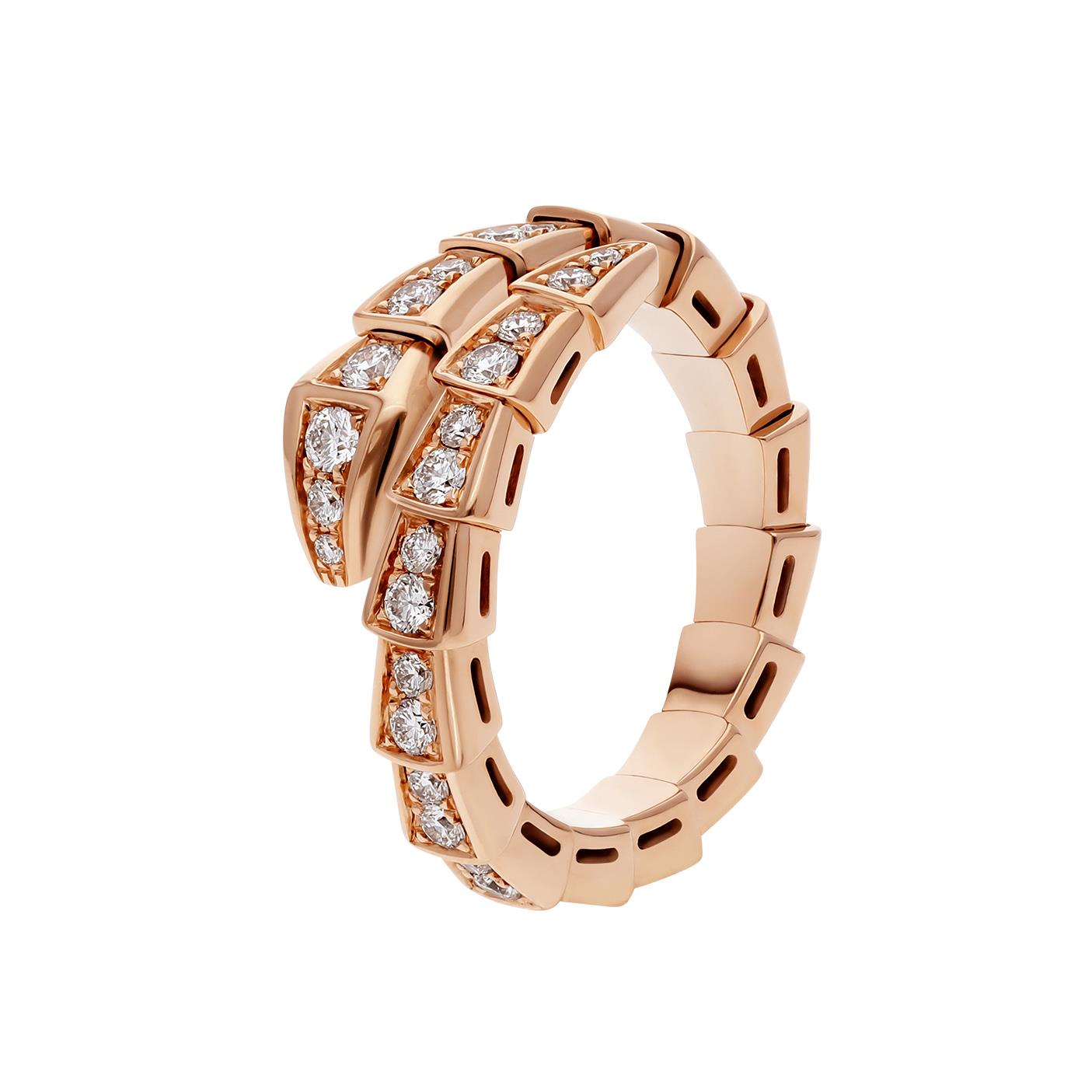 Bvlgari Serpenti Viper 18k Rose Gold Diamond Ring Large Size