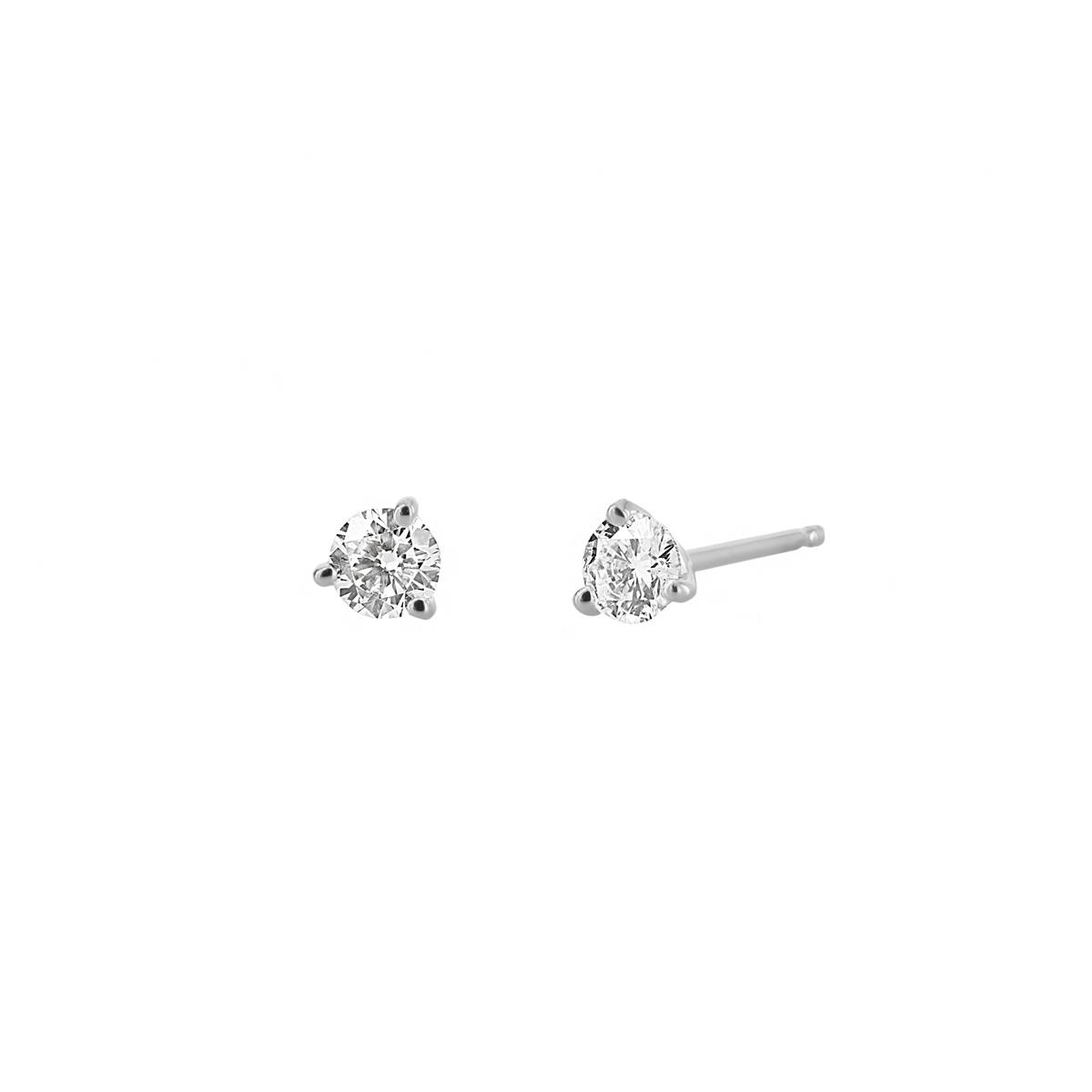 London Collection 18k White Gold 3 Prong Diamond Stud Earrings