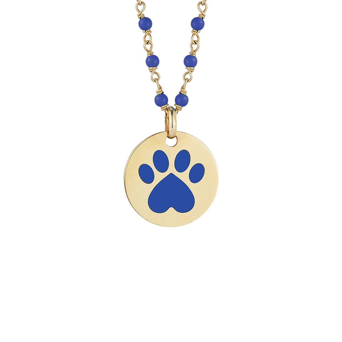 Our Cause for Paws 14k Yellow Gold Round Disc Lapis Inlay Paw Charm