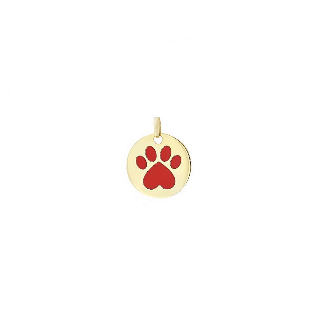 Our Cause for Paws 14k Yellow Gold Round Disc Red Coral Inlay Paw Charm
