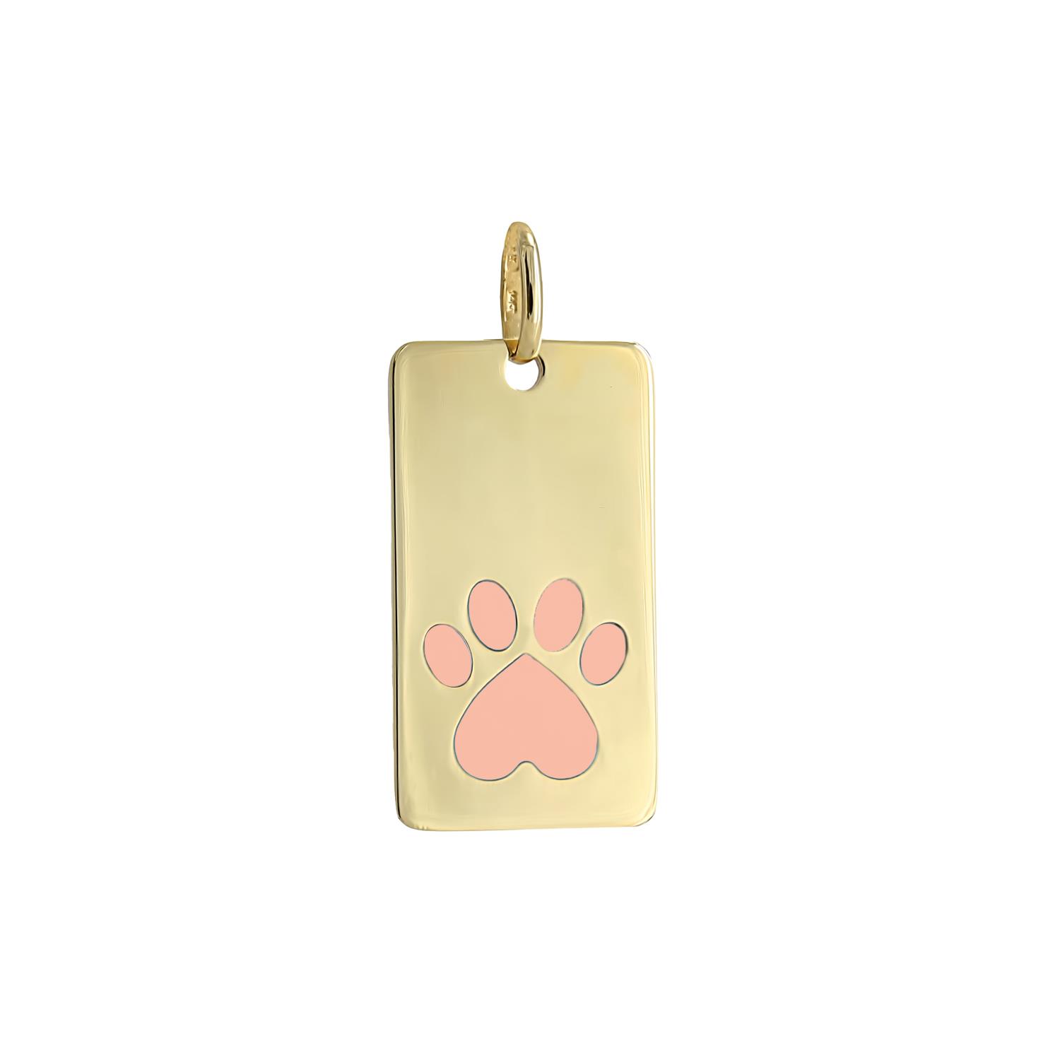 Our Cause for Paws 14k Yellow Gold Coral Inlay Paw Dog Tag Charm