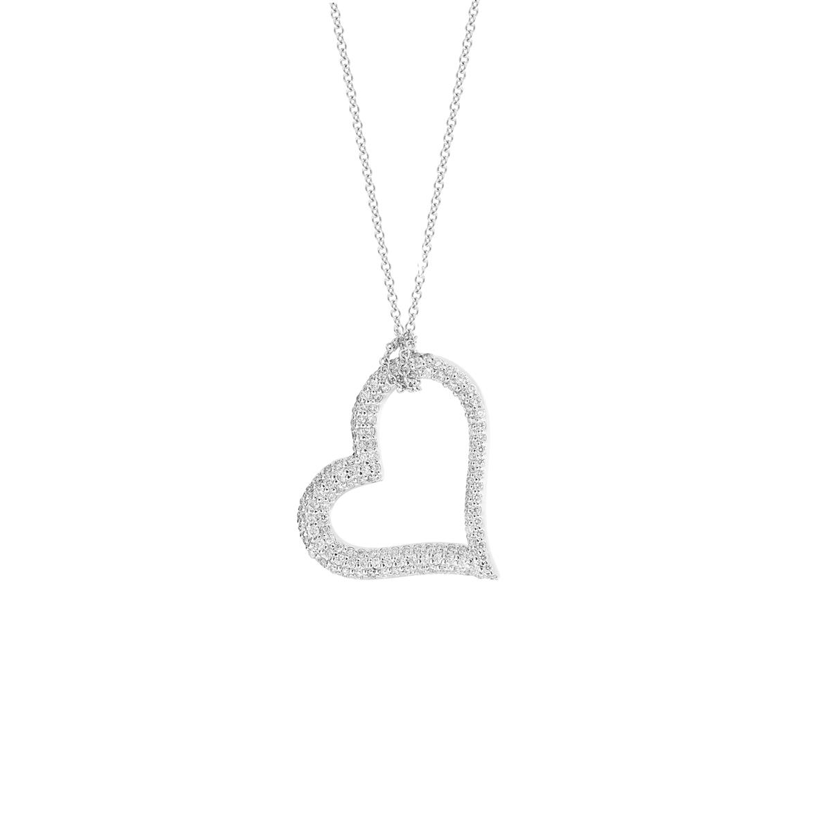 London Collection 18k White Gold Pave Diamond Heart Pendant Necklace 20"