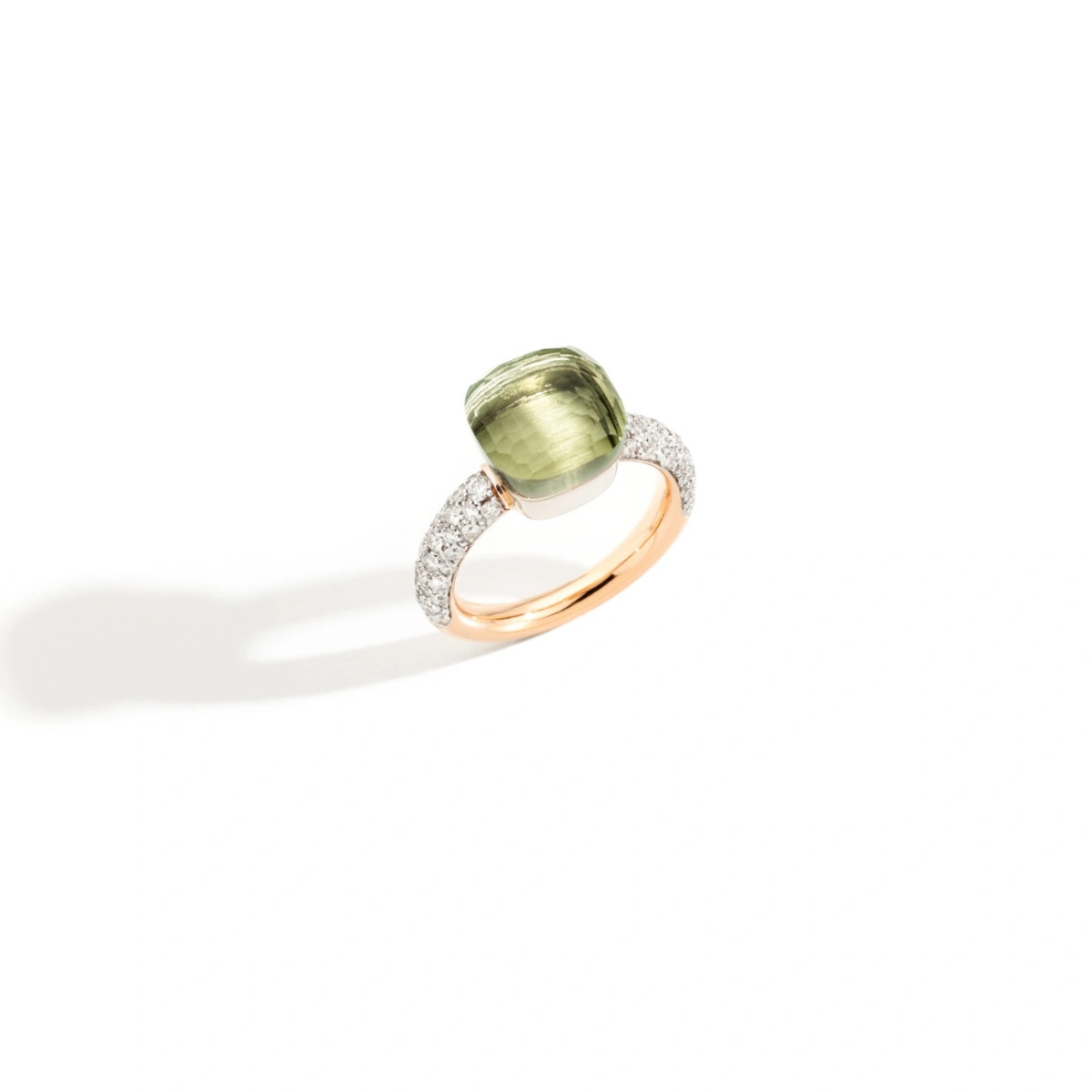Pomellato 18k Rose and White Gold Prasiolite and Diamond Nudo Ring