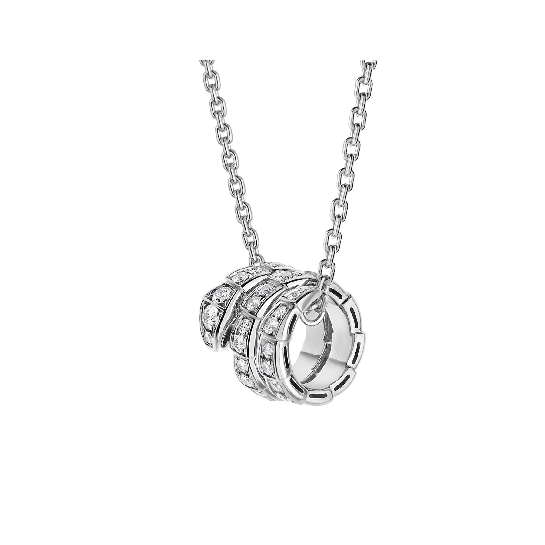 Bvlgari Serpenti Viper 18k White Gold Full Pave Diamond Pendant Necklace
