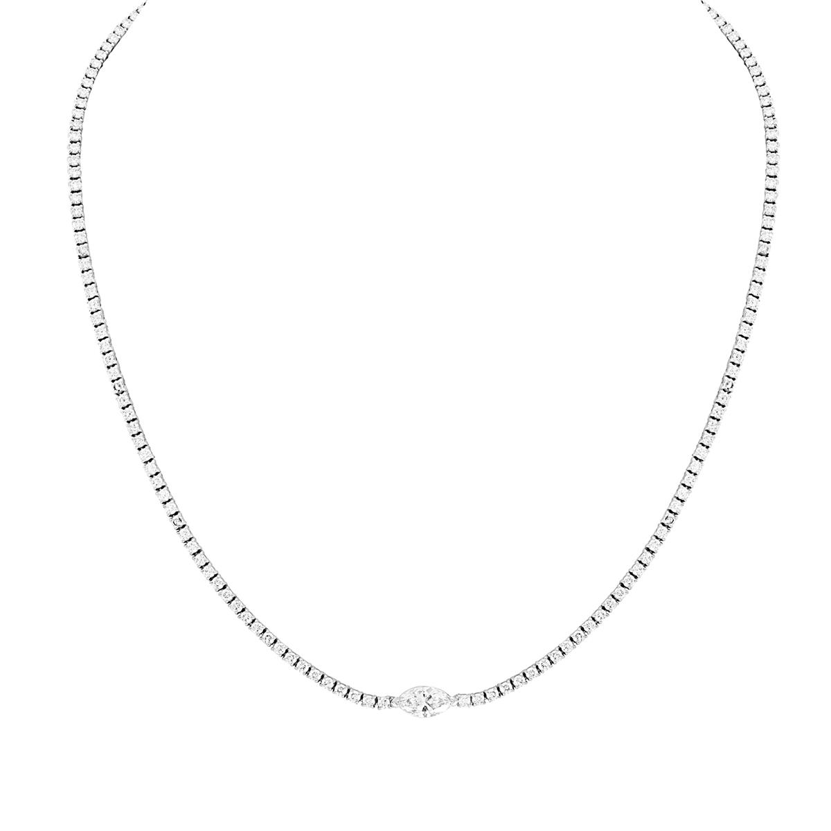 Norman Silverman 18k White Gold Round and Marquise Diamond Tennis Necklace