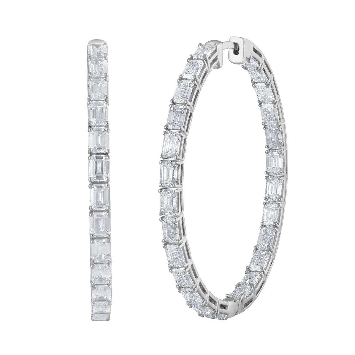 London Collection 14k White Gold Emerald Cut Diamond Oval Hoop Earrings