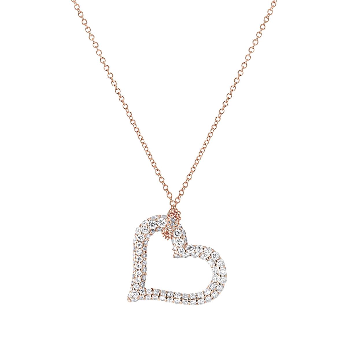 London Collection 18k Rose Gold Pave Diamond Heart Pendant Necklace