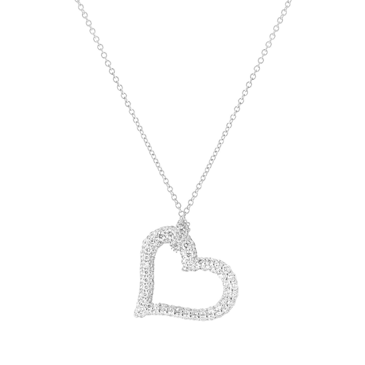London Collection 18k White Gold Pave Diamond Heart Pendant Necklace