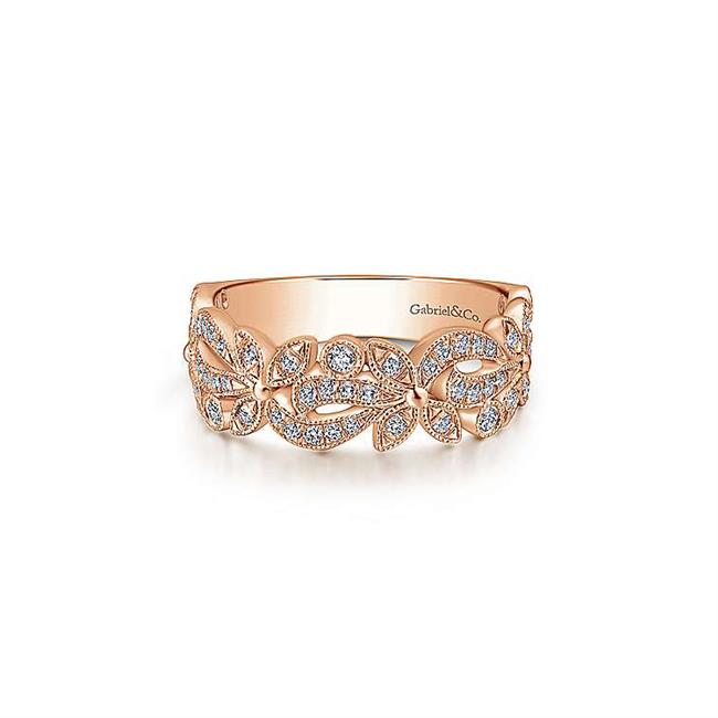 Gabriel & Co Bridal 14k Rose Gold Diamond Floral Stack Ring