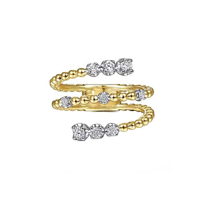 Gabriel & Co Bujukan Two Tone Diamond Open Bypass Wrap Ring