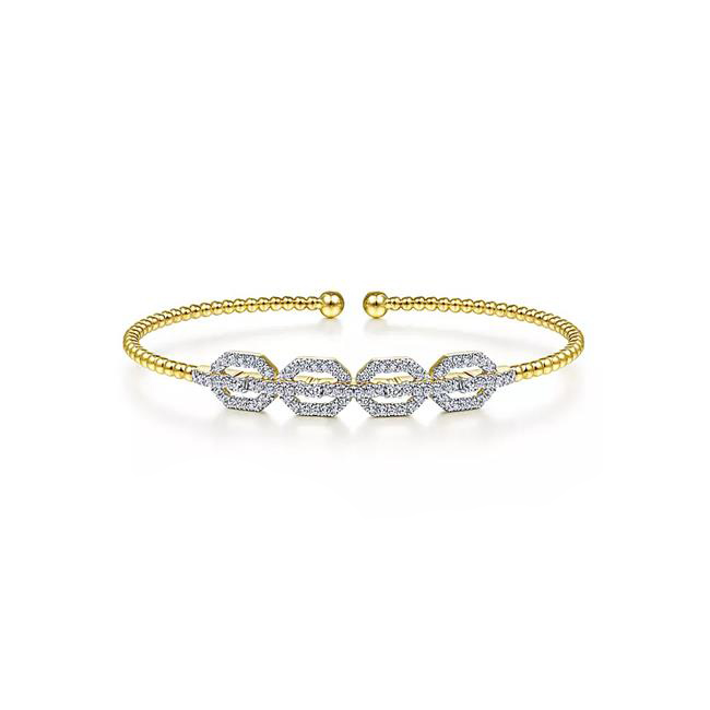 Gabriel & Co Bujukan 14k Yellow Gold Diamond Link Bead Cuff Bracelet