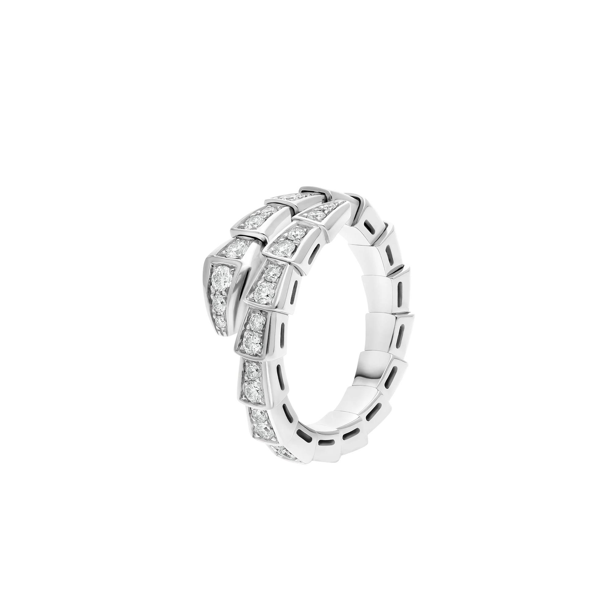 Bvlgari Serpenti Viper 18k White Gold Diamond Ring Large Size