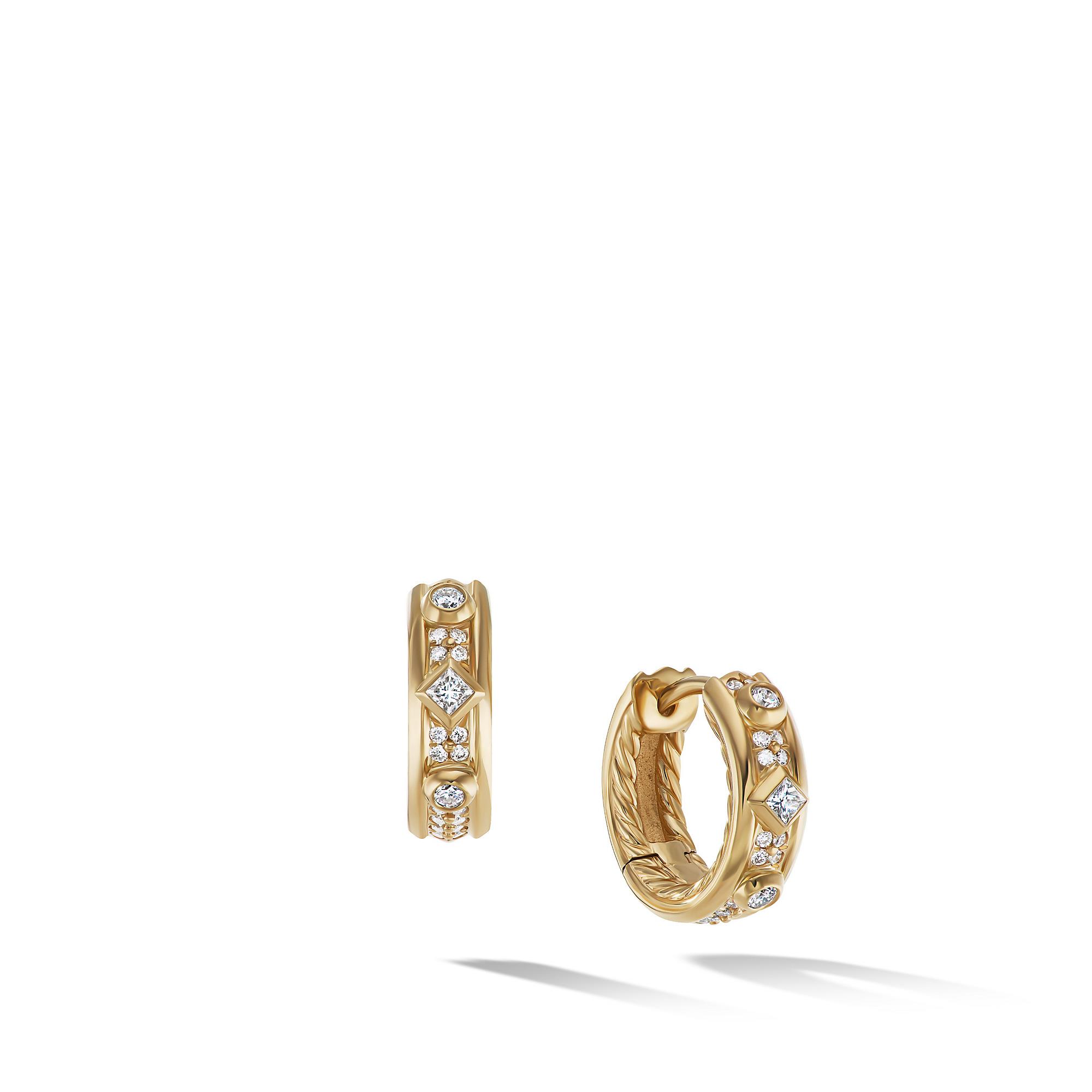 David Yurman Modern Renaissance Huggie Earrings in 18K Yellow Gold with Full Pavé Diamonds