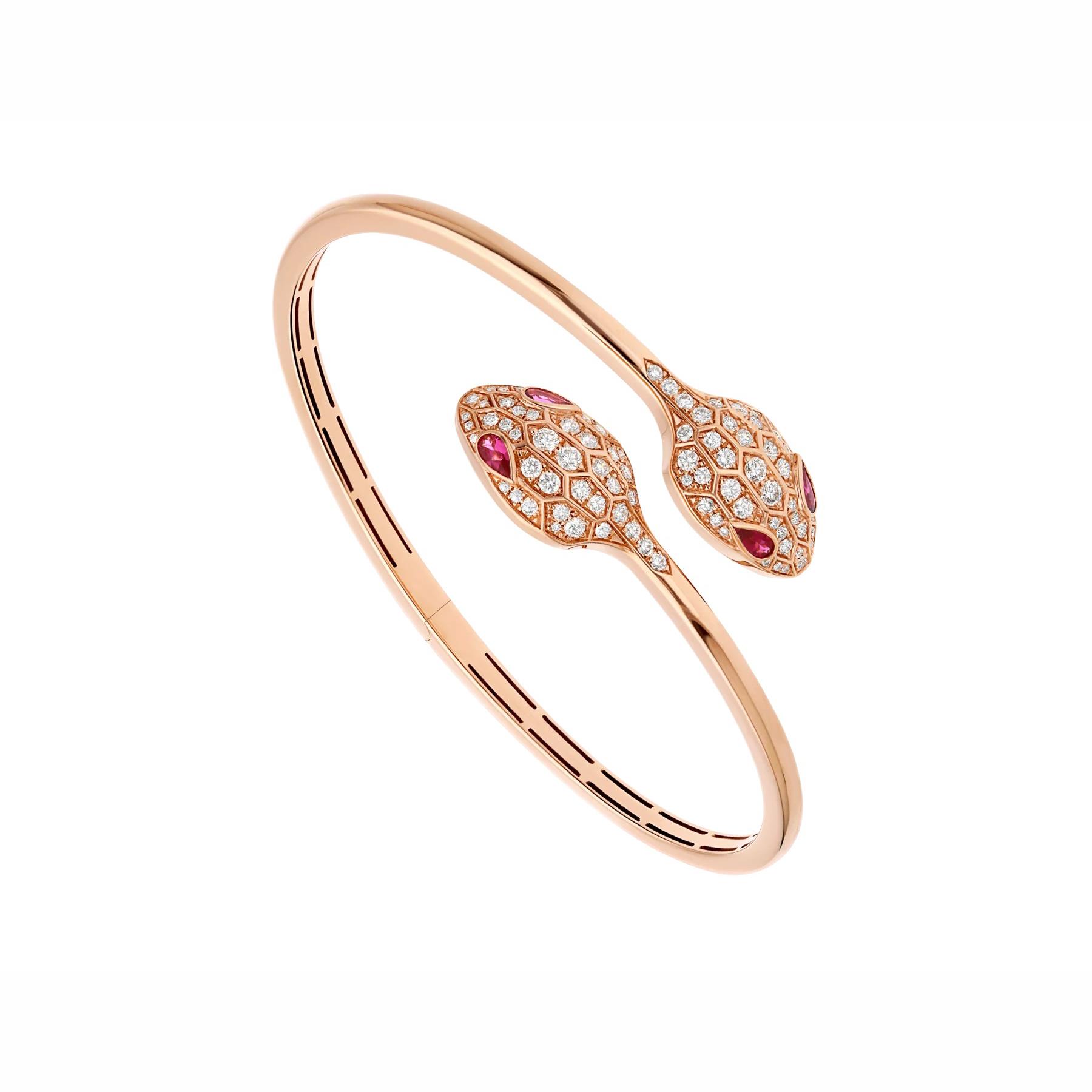 Bvlgari Serpenti 18k Rose Gold Diamond and Rubellite Bracelet