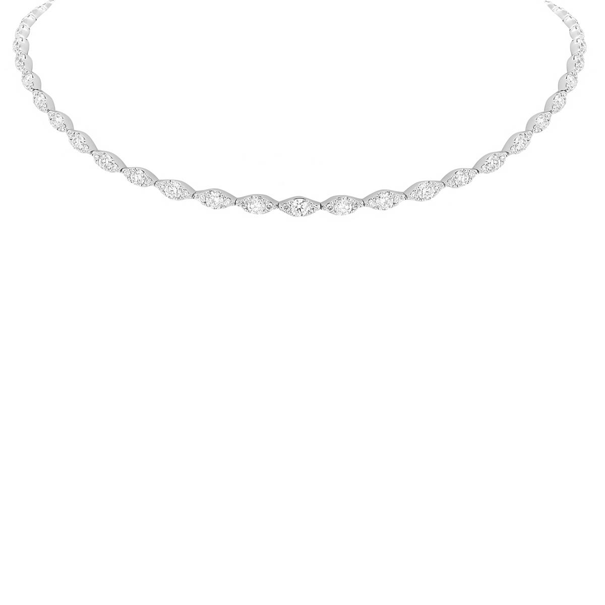 London Collection 14k White Gold Marquise Diamond Cluster Choker Necklace