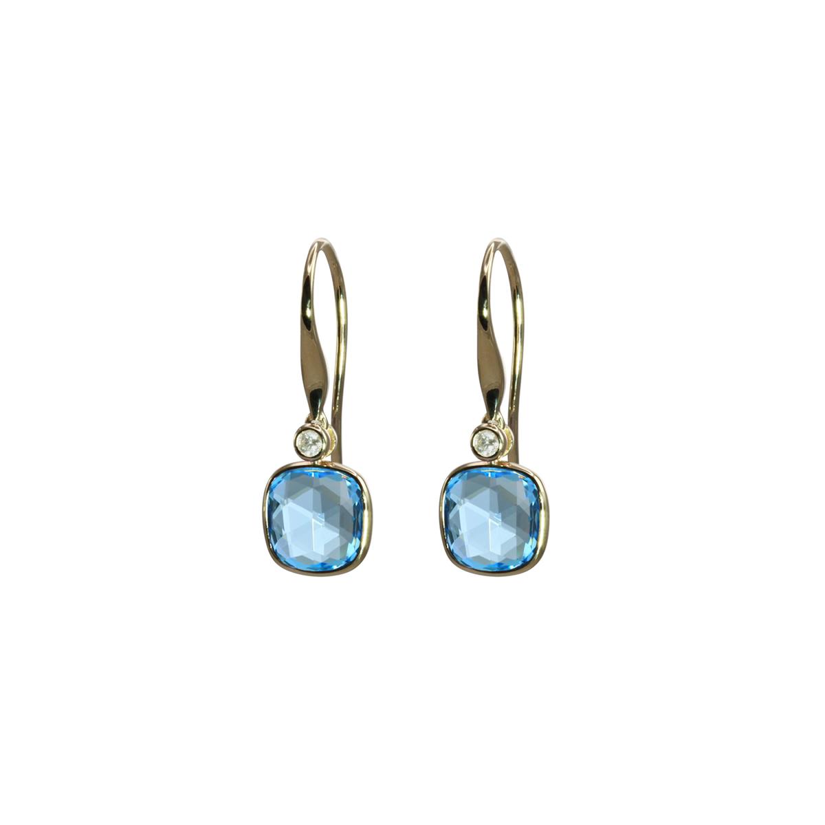 Olivia B 14k Yellow Gold Cushion Cut Swiss Blue Topaz Drop Earrings