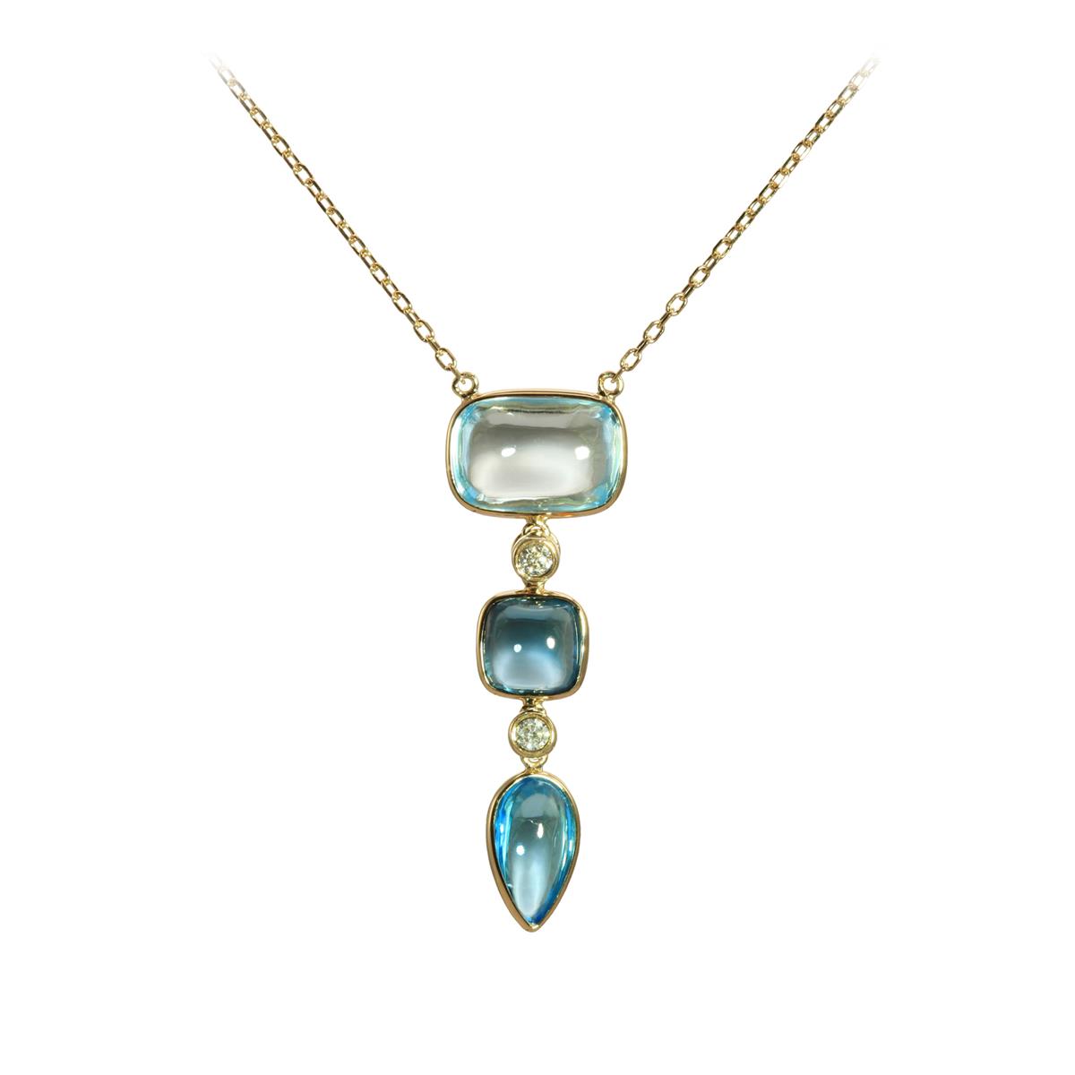 Olivia B 14k Yellow Gold Multi Shaped Blue Topaz and Diamond Pendant Necklace