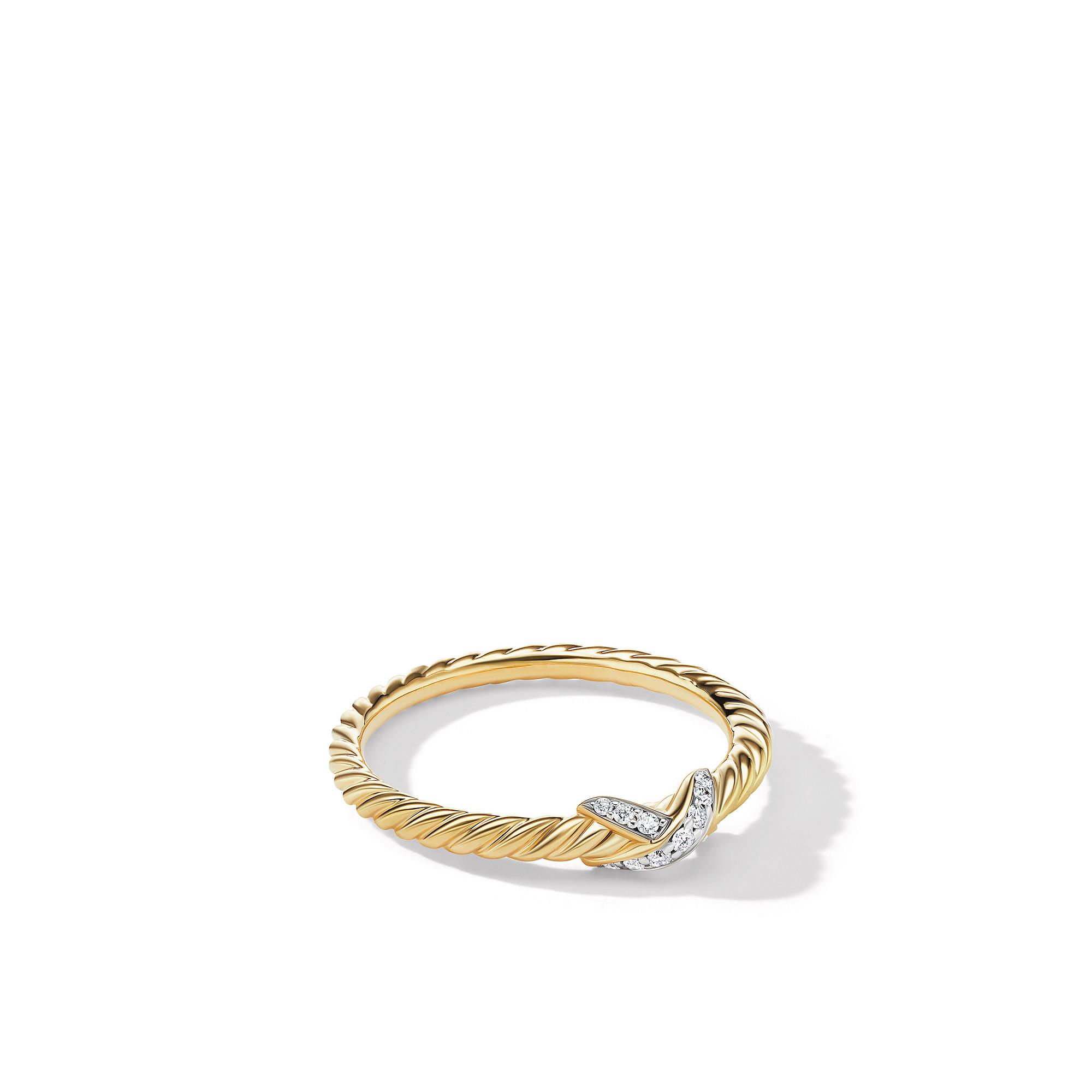 David Yurman Petite X Ring in 18K Yellow Gold with Pavé Diamonds