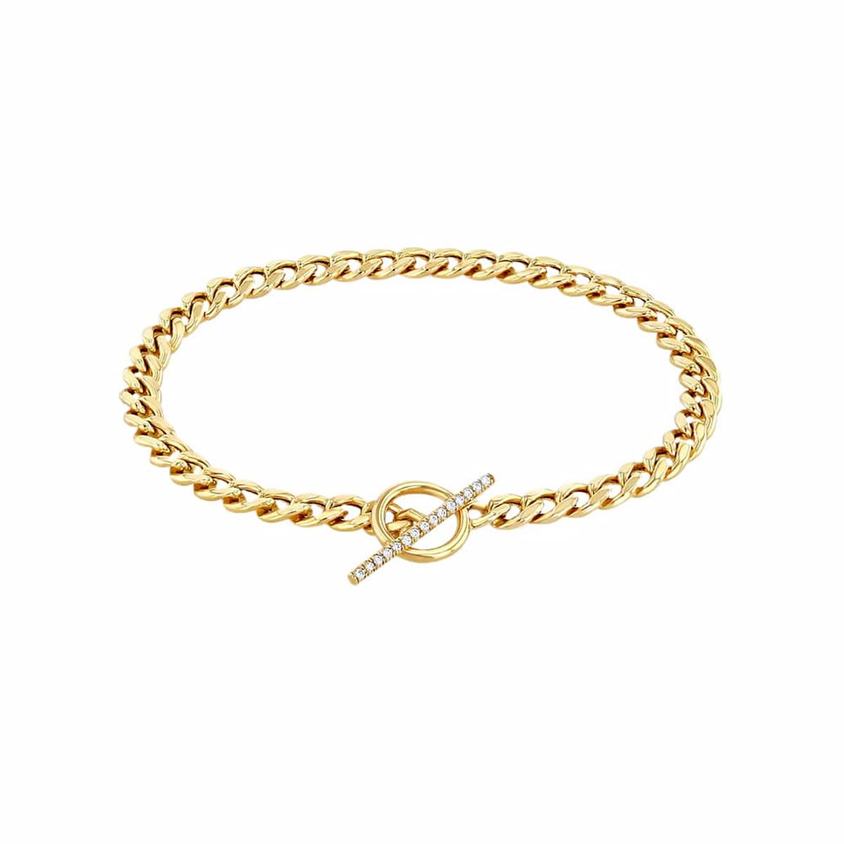 Zoe Chicco 14k Yellow Gold Pave Diamond Curb Chain Link Toggle Bracelet