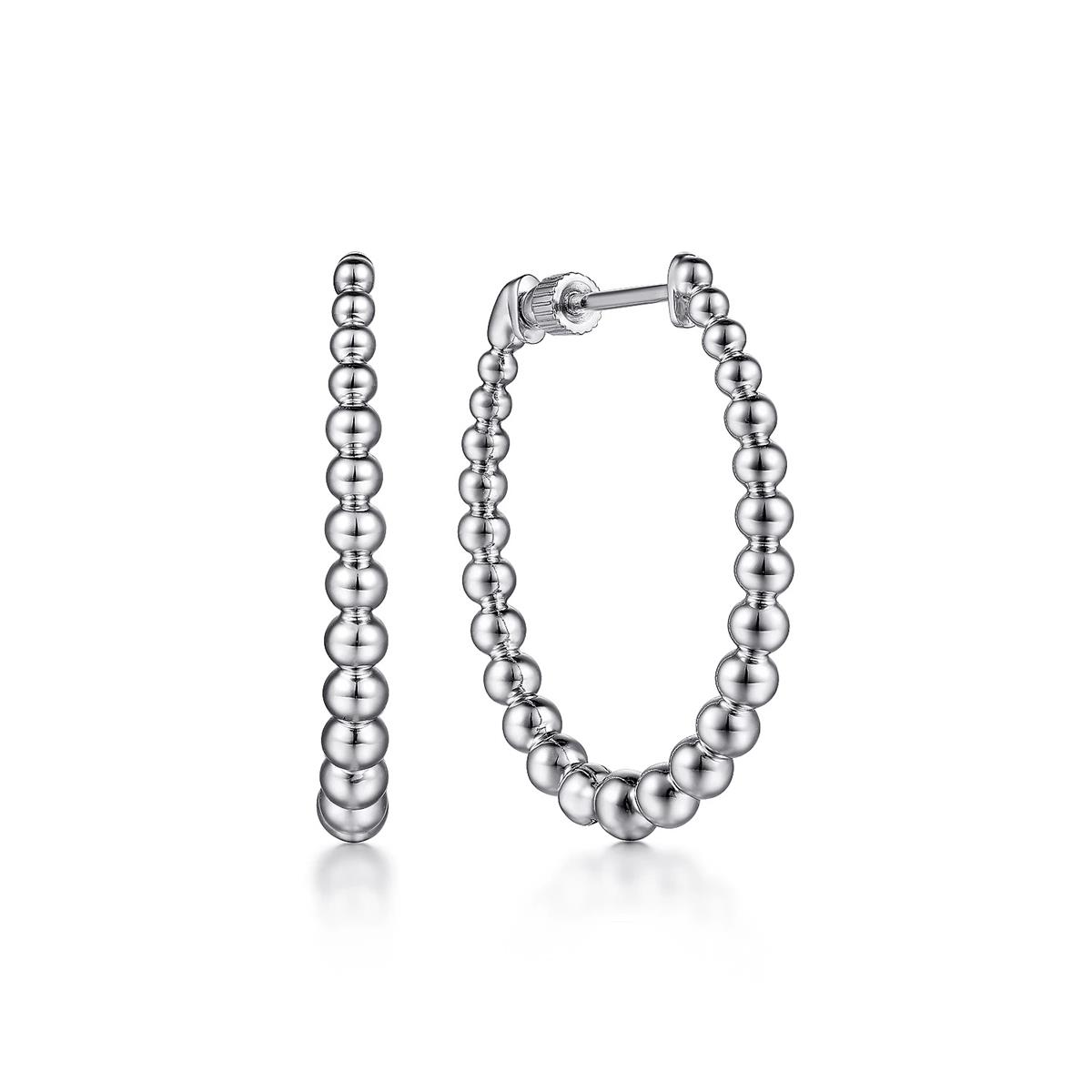 Gabriel & Co Bujukan Sterling Silver 20mm Beaded Hoop Earrings