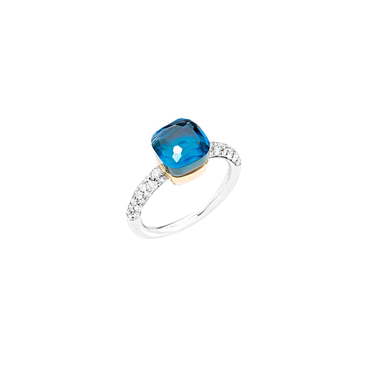 Pomellato Nudo Two Tone London Blue Topaz & Diamond Petite Ring