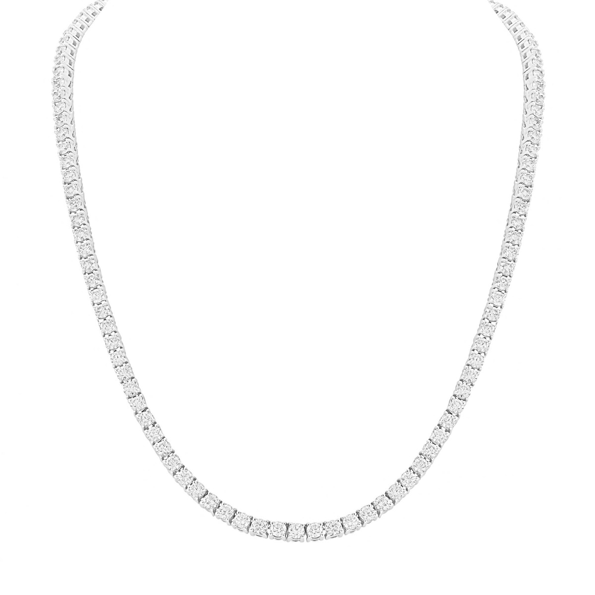 London Collection 14k White Gold 4 Prong Set Diamond Tennis Necklace 