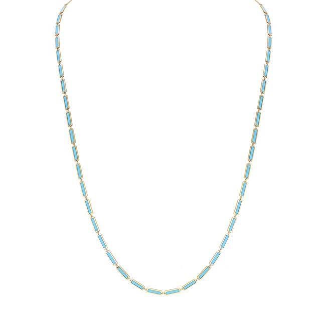 London Collection 14k Yellow Gold 24" Turquoise Bar Necklace