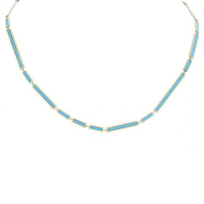 London Collection 14k Yellow Gold Turquoise Mixed Bar Necklace
