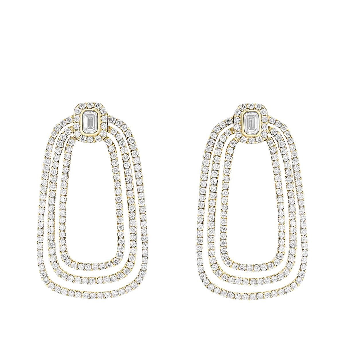 London Collection 14k Yellow Gold Diamond Triple Rectangular Dangling Drop Earrings