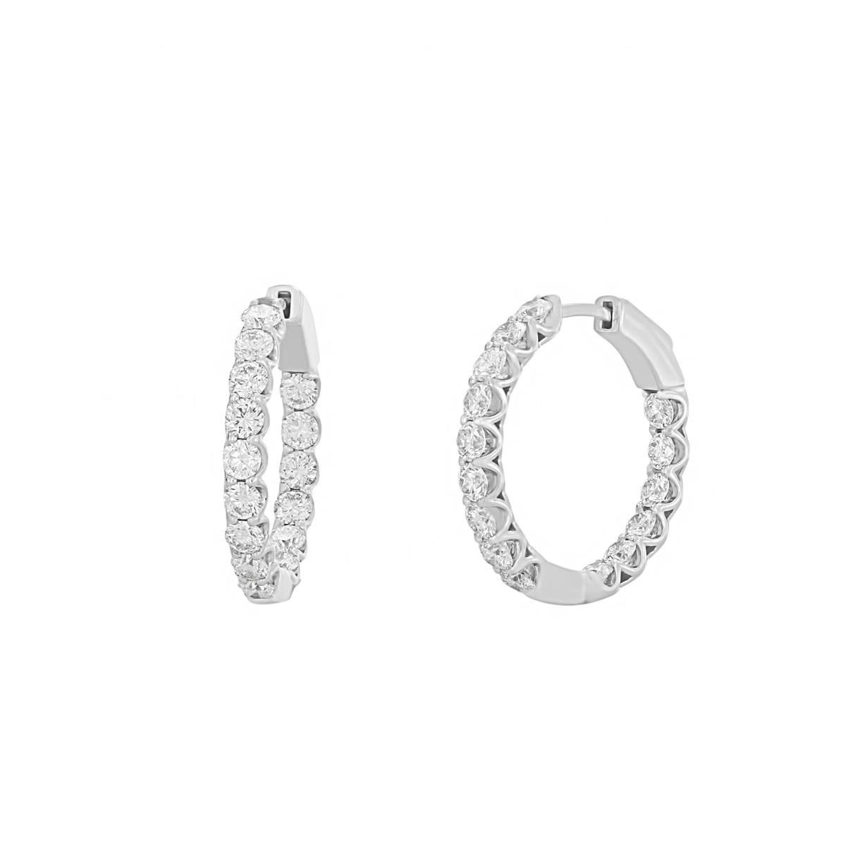 London Collection White Gold Diamond Hoop Earrings 0.75"