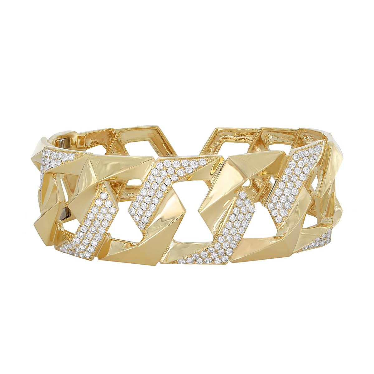 London Collection 18k Yellow Gold Pave Diamond Curbed Link Bangle Bracelet