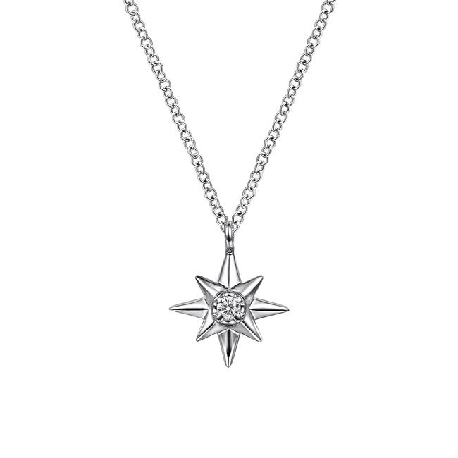 Gabriel & Co Kaslique Sterling Silver Diamond Starburst Necklace